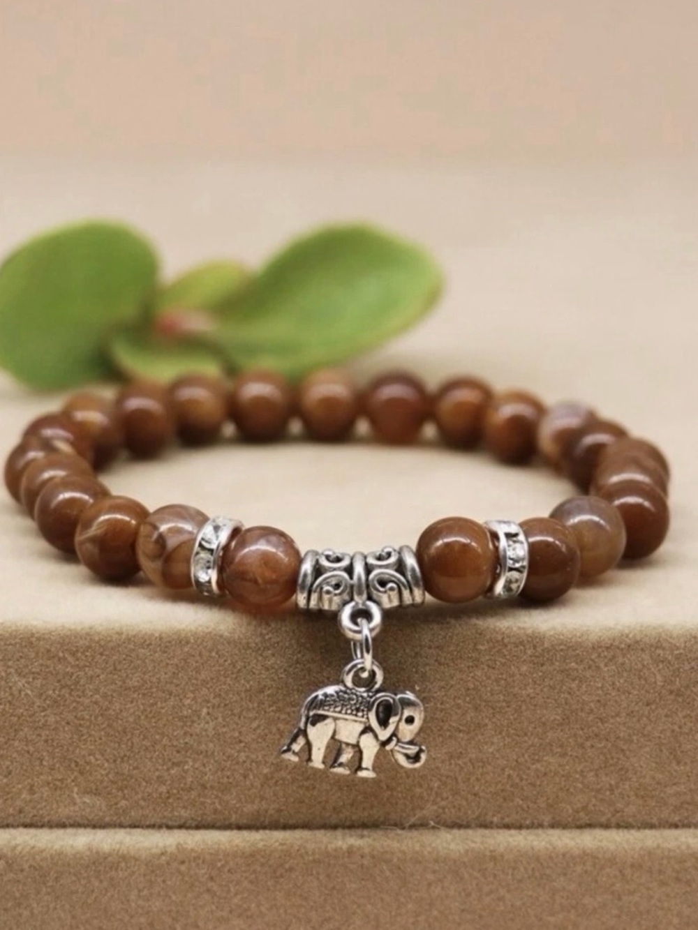 Tiger’s Eye Beaded Bracelet with Elephant Charm